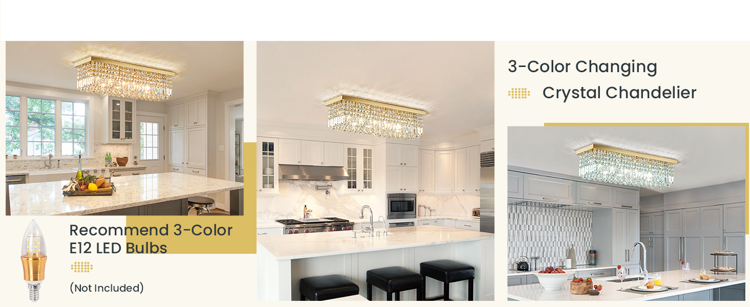 Modern Rectangle Crystal Chandelier Flush Mount Crystal Ceiling Light for Dining Living Room Island
