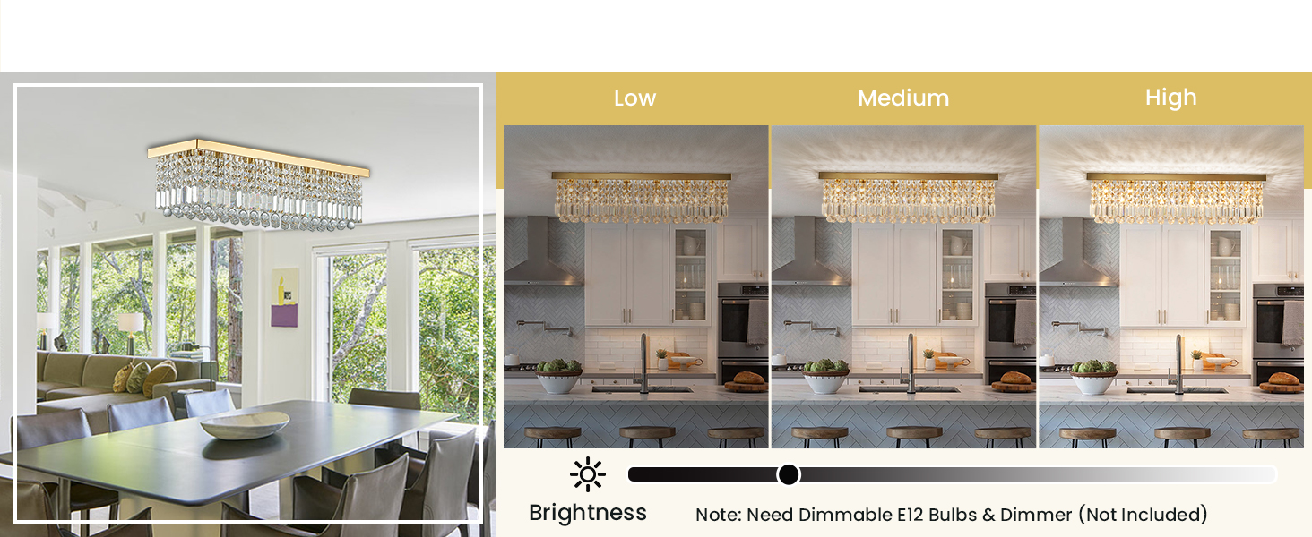 Modern Rectangle Crystal Chandelier Flush Mount Crystal Ceiling Light for Dining Living Room Island