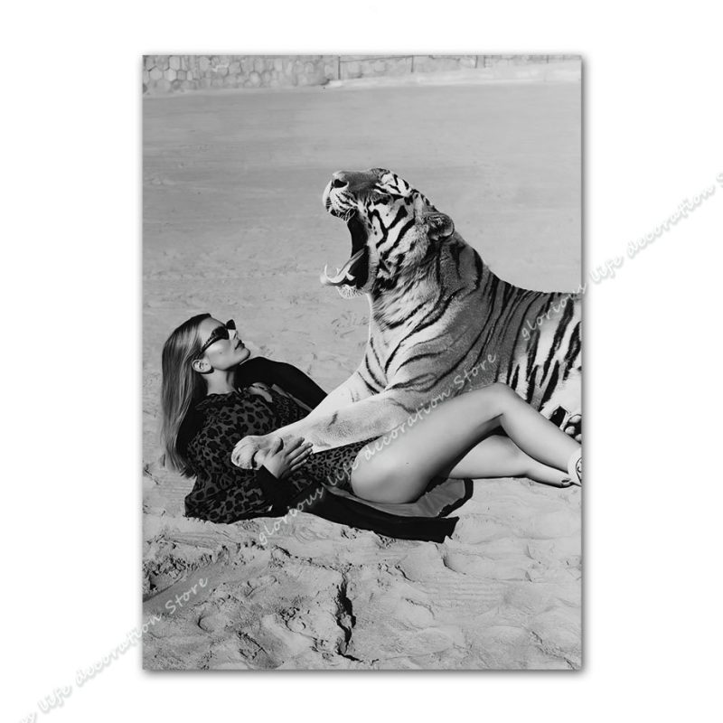 Black Doberman Tiger Leopard Fashion Girl Wall Art Canvas Painting Nordic Posters and Prints Wall Pictures for Living Room Decor - Image 14