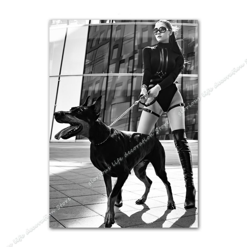Black Doberman Tiger Leopard Fashion Girl Wall Art Canvas Painting Nordic Posters and Prints Wall Pictures for Living Room Decor - Image 16