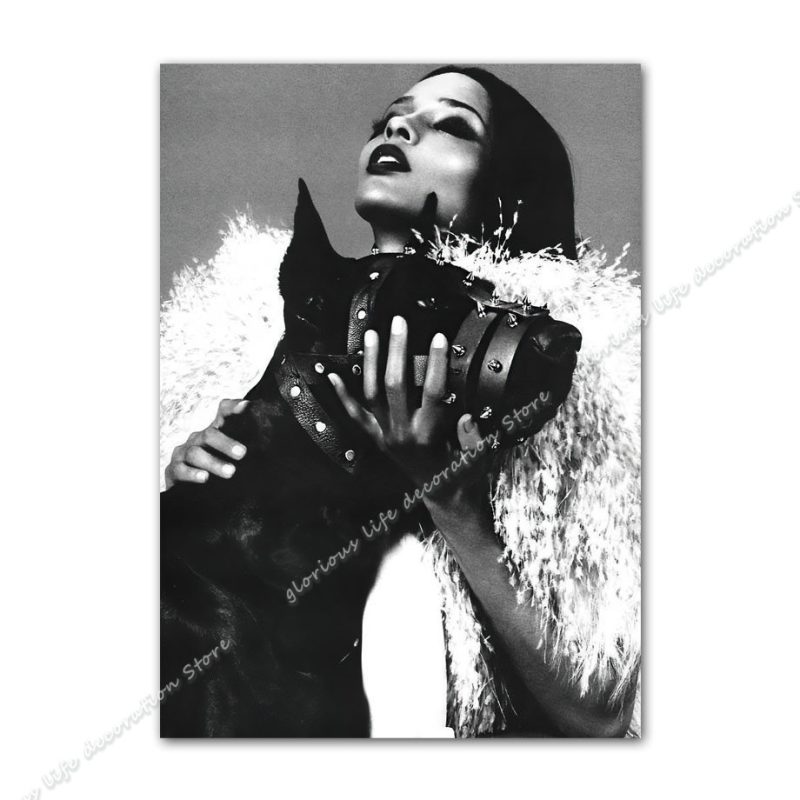 Black Doberman Tiger Leopard Fashion Girl Wall Art Canvas Painting Nordic Posters and Prints Wall Pictures for Living Room Decor - Image 19