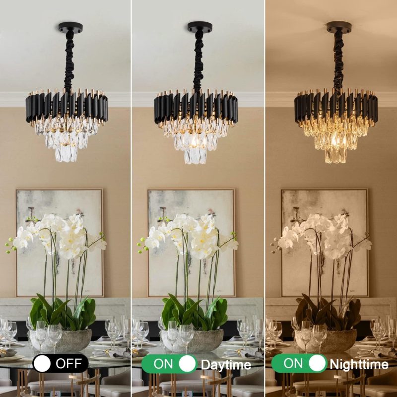 Chandelier Light Fixtures 3-Tier Black Gold Luxury Chandeliers for Dining Room Round Hanging Pendant - Image 4