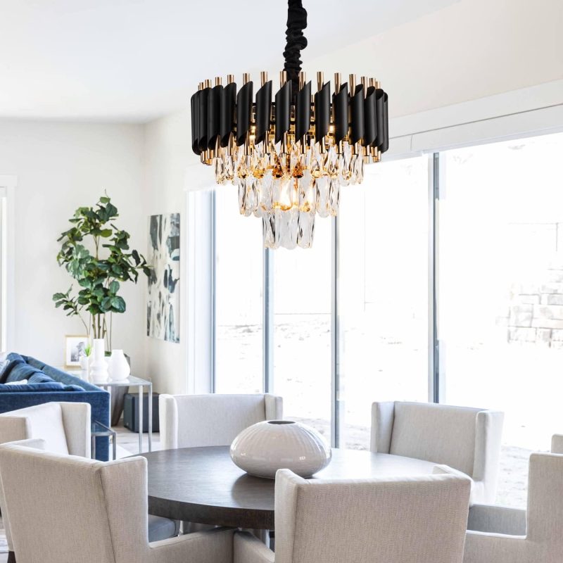 Chandelier Light Fixtures 3-Tier Black Gold Luxury Chandeliers for Dining Room Round Hanging Pendant - Image 5