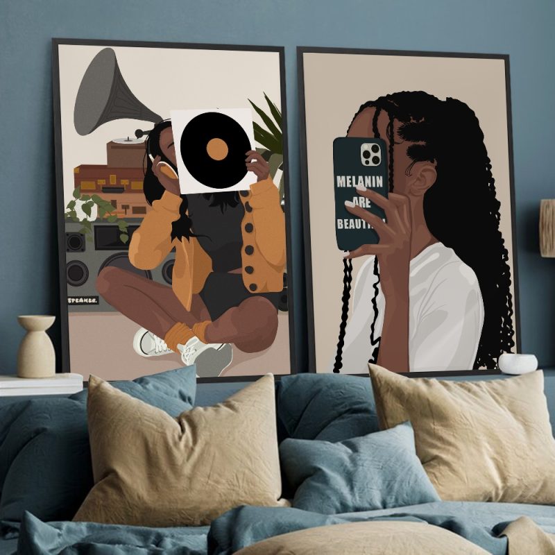 Fashion Black Girl Poster Self-adhesive Art Poster Whitepaper Prints Posters Artwork Aesthetic Art Wall Painting - Image 2