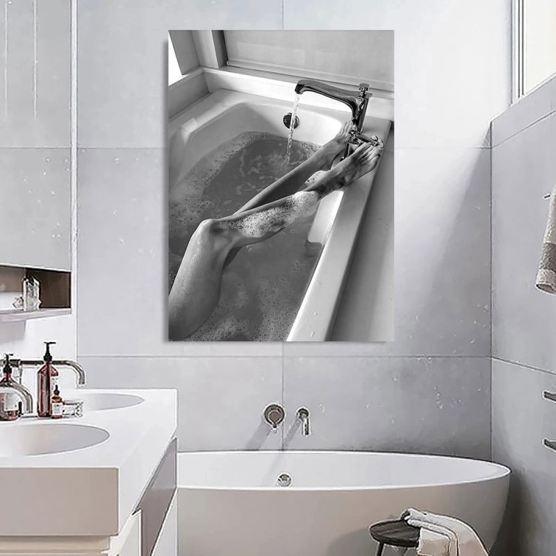 Woman Drinking Wine in Bathtub Print Bath Poster Take A Shower Black and White Canvas Painting Girl Bedroom Vintage Home Decor - Image 4