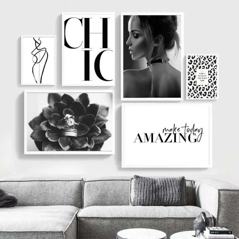 Fashion Black And White Sexy Poster Flower Women Motivational Text Canvas Wall Art Prints Abstract Painting Wall Hanging Decor - Image 2