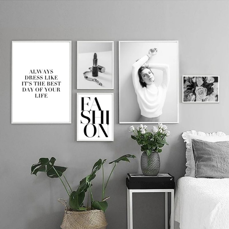 Fashion Black And White Sexy Poster Flower Women Motivational Text Canvas Wall Art Prints Abstract Painting Wall Hanging Decor - Image 5