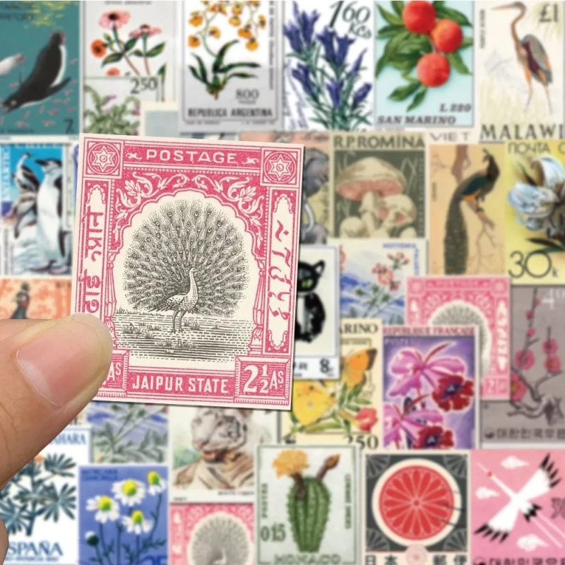 10/30/50pcs Retro Stamp Cartoon Stickers Decals Waterproof Graffiti Stationery Phone Case Laptop Artsy Aesthetic Sticker Packs - Image 4