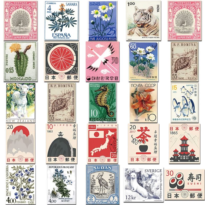 10/30/50pcs Retro Stamp Cartoon Stickers Decals Waterproof Graffiti Stationery Phone Case Laptop Artsy Aesthetic Sticker Packs - Image 6
