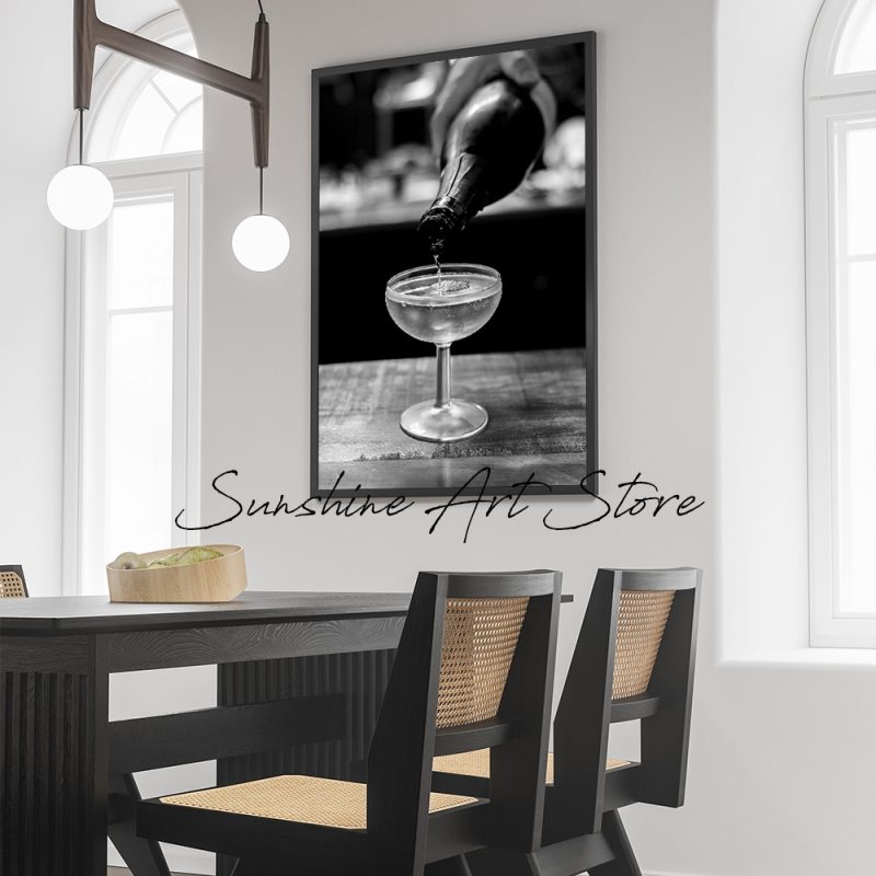 Black and White Photos Wine Drink Champagne Poster Canvas Prints Bar Dining Room Aesthetic Wall Decor Retro Drinking Wall Decor - Image 2