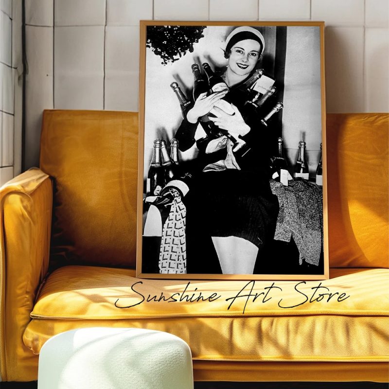 Black and White Photos Wine Drink Champagne Poster Canvas Prints Bar Dining Room Aesthetic Wall Decor Retro Drinking Wall Decor - Image 3