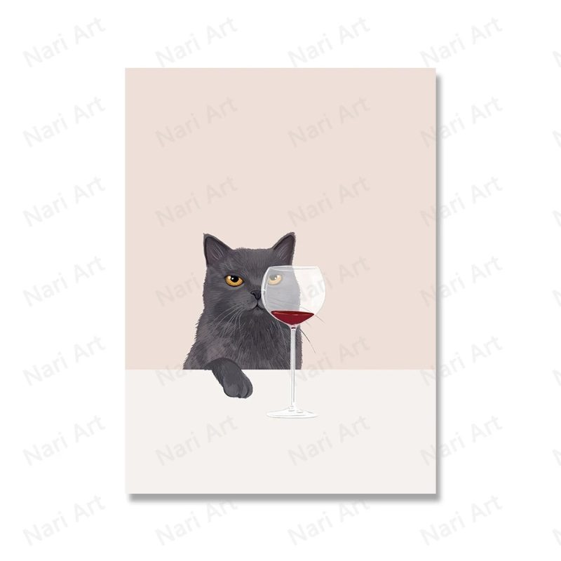 Funny Black White Cats Red Wine Poster And Prints Canvas Painting Cat Lover Wall Art Pictures For Living Room Kitchen Home Decor - Image 7