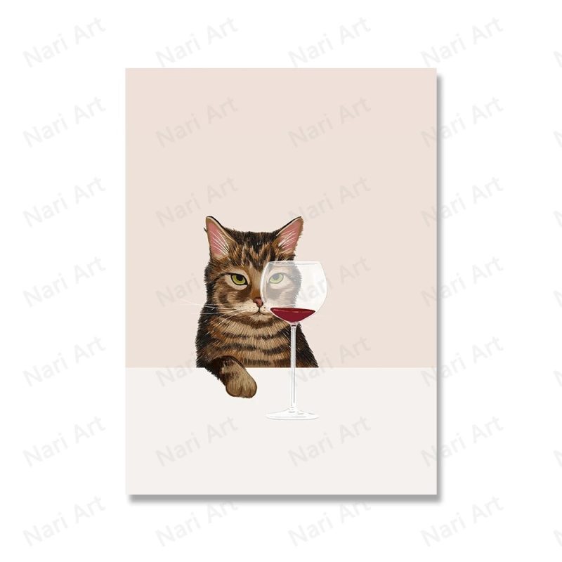 Funny Black White Cats Red Wine Poster And Prints Canvas Painting Cat Lover Wall Art Pictures For Living Room Kitchen Home Decor - Image 9