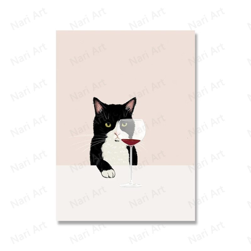 Funny Black White Cats Red Wine Poster And Prints Canvas Painting Cat Lover Wall Art Pictures For Living Room Kitchen Home Decor - Image 11