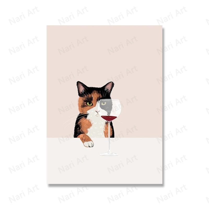 Funny Black White Cats Red Wine Poster And Prints Canvas Painting Cat Lover Wall Art Pictures For Living Room Kitchen Home Decor - Image 12