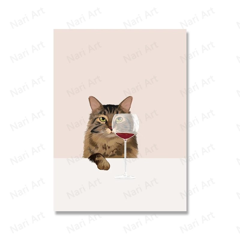 Funny Black White Cats Red Wine Poster And Prints Canvas Painting Cat Lover Wall Art Pictures For Living Room Kitchen Home Decor - Image 13