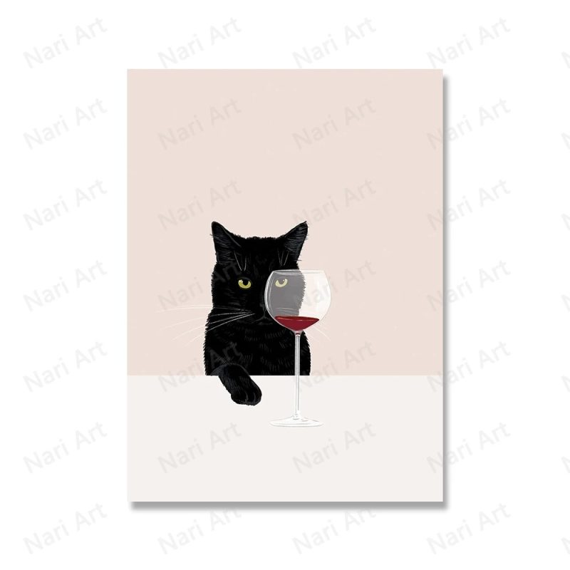 Funny Black White Cats Red Wine Poster And Prints Canvas Painting Cat Lover Wall Art Pictures For Living Room Kitchen Home Decor - Image 15