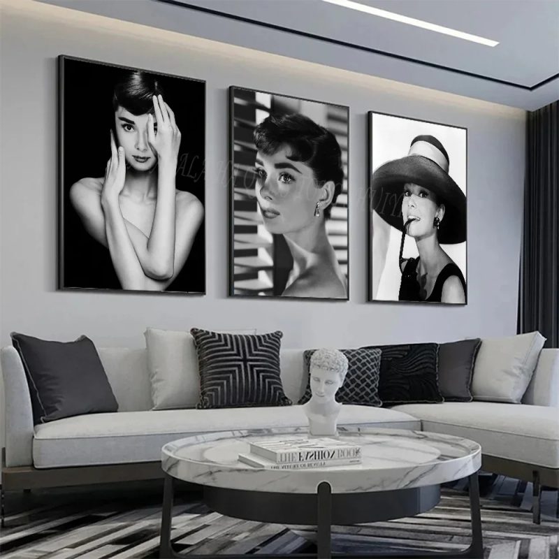Modern Simple Wall Art Audrey Hepburn Black and White Painting HD Canvas Print Poster Home Living Room Bedroom Decoration