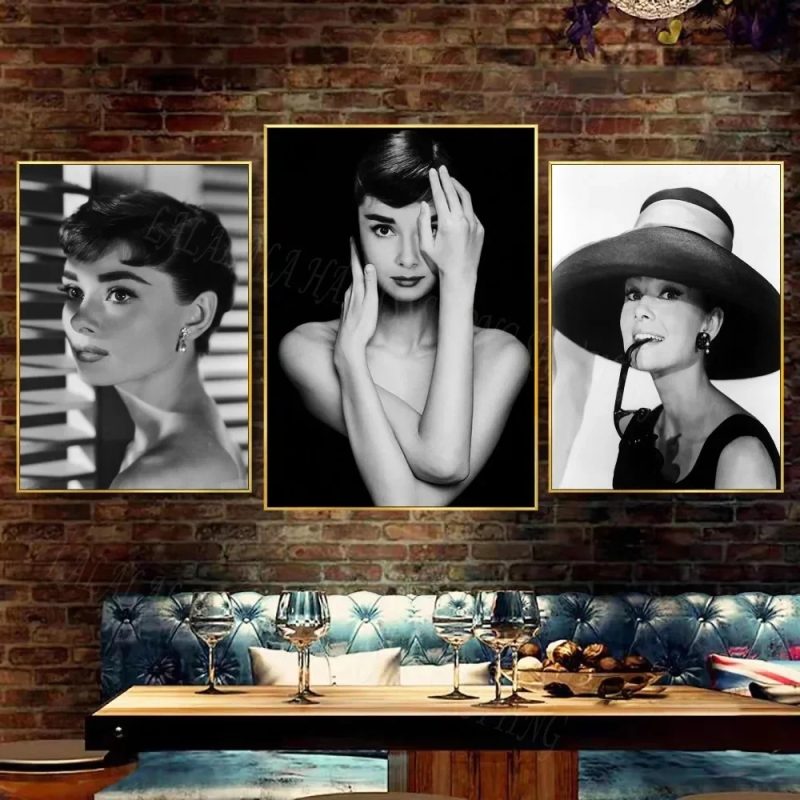 Modern Simple Wall Art Audrey Hepburn Black and White Painting HD Canvas Print Poster Home Living Room Bedroom Decoration - Image 2