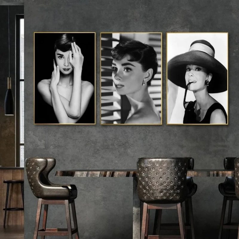 Modern Simple Wall Art Audrey Hepburn Black and White Painting HD Canvas Print Poster Home Living Room Bedroom Decoration - Image 3