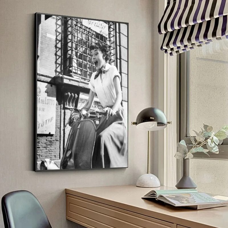 Modern Simple Wall Art Audrey Hepburn Black and White Painting HD Canvas Print Poster Home Living Room Bedroom Decoration - Image 7