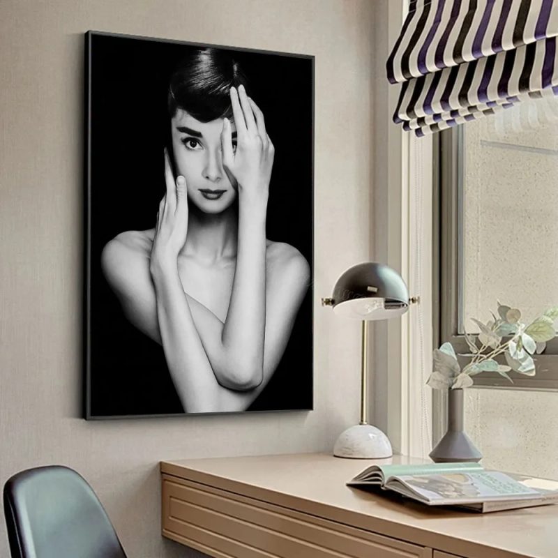 Modern Simple Wall Art Audrey Hepburn Black and White Painting HD Canvas Print Poster Home Living Room Bedroom Decoration - Image 8