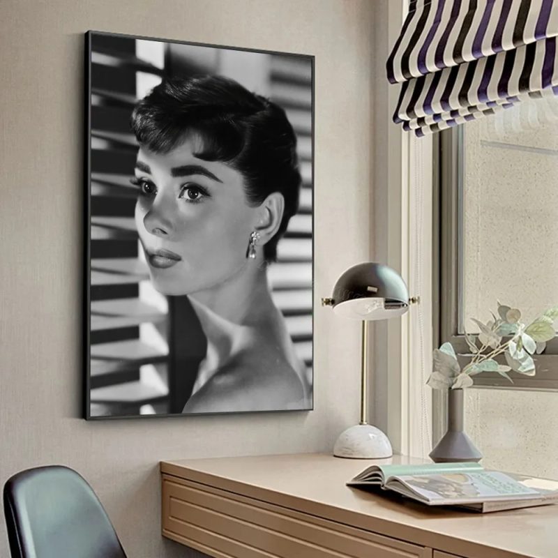 Modern Simple Wall Art Audrey Hepburn Black and White Painting HD Canvas Print Poster Home Living Room Bedroom Decoration - Image 9