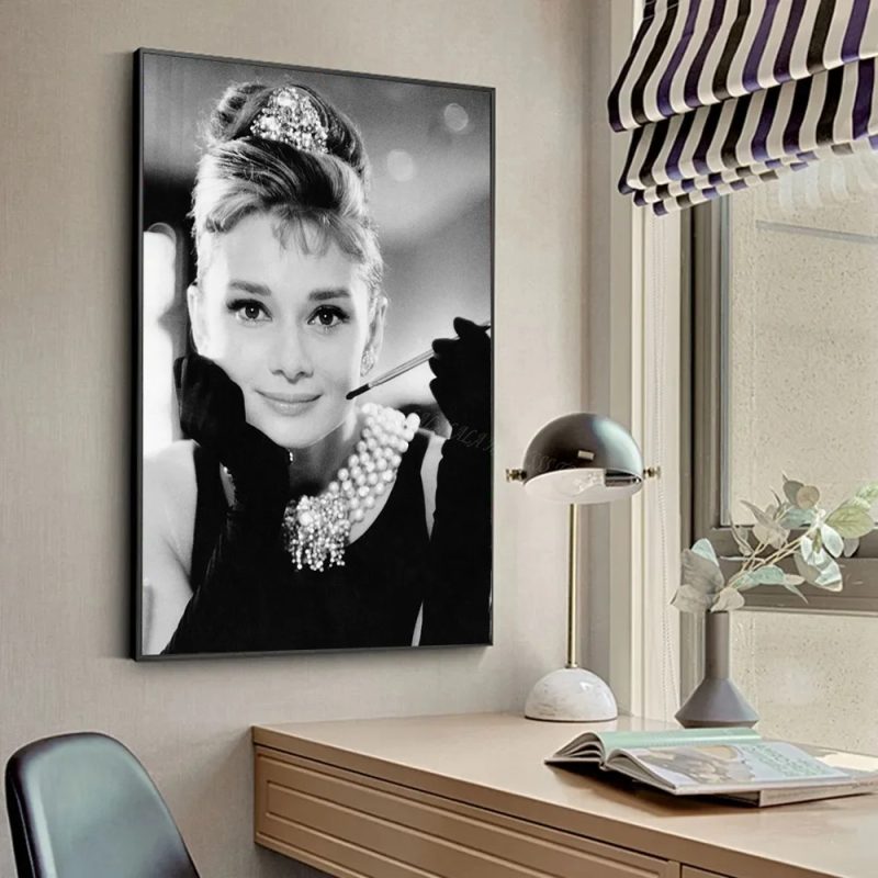 Modern Simple Wall Art Audrey Hepburn Black and White Painting HD Canvas Print Poster Home Living Room Bedroom Decoration - Image 12