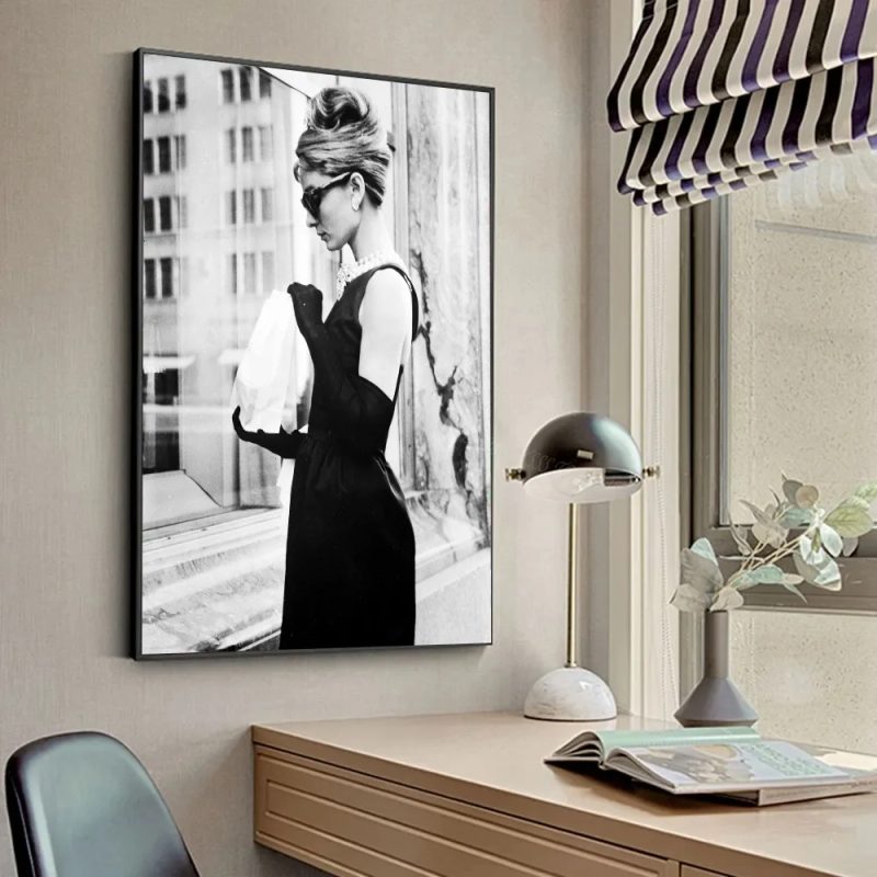 Modern Simple Wall Art Audrey Hepburn Black and White Painting HD Canvas Print Poster Home Living Room Bedroom Decoration - Image 14