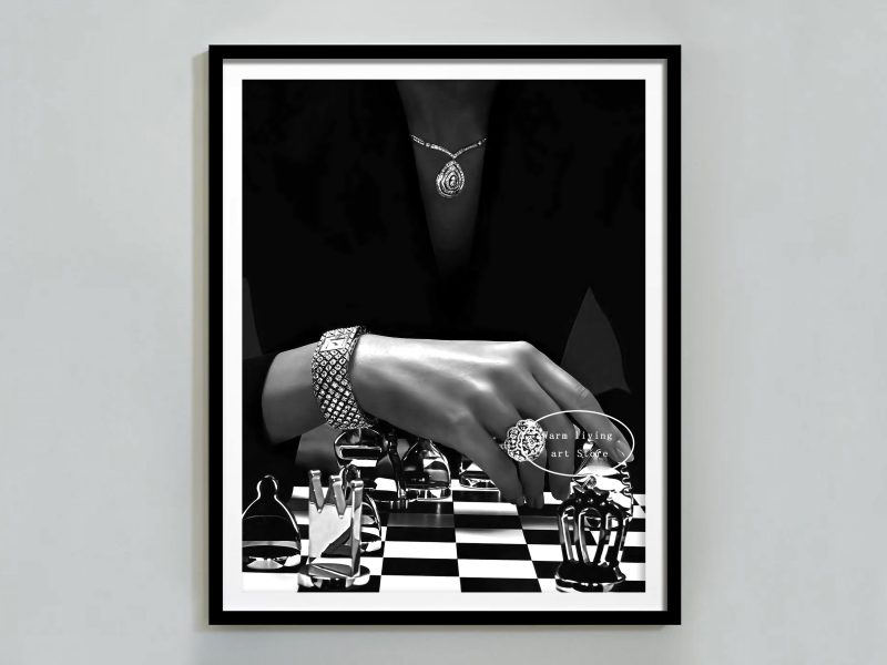 Retro Woman Eating Pasta in Paris Drinking Coffee Cocktail Black and White Canvas Painting Print Wall Art Room Kitchen Decor - Image 9