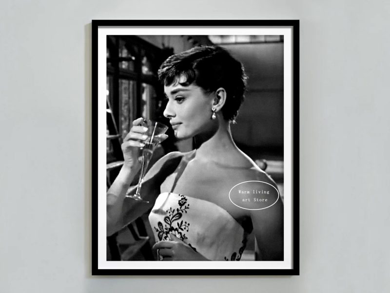 Retro Woman Eating Pasta in Paris Drinking Coffee Cocktail Black and White Canvas Painting Print Wall Art Room Kitchen Decor - Image 11