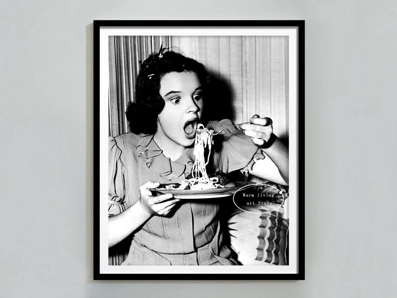 Retro Woman Eating Pasta in Paris Drinking Coffee Cocktail Black and White Canvas Painting Print Wall Art Room Kitchen Decor - Image 16