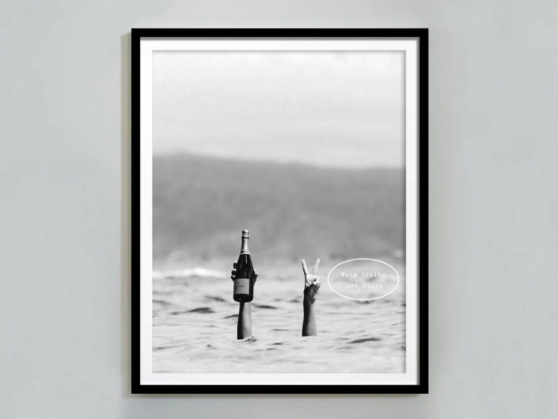 Retro Woman Eating Pasta in Paris Drinking Coffee Cocktail Black and White Canvas Painting Print Wall Art Room Kitchen Decor - Image 21