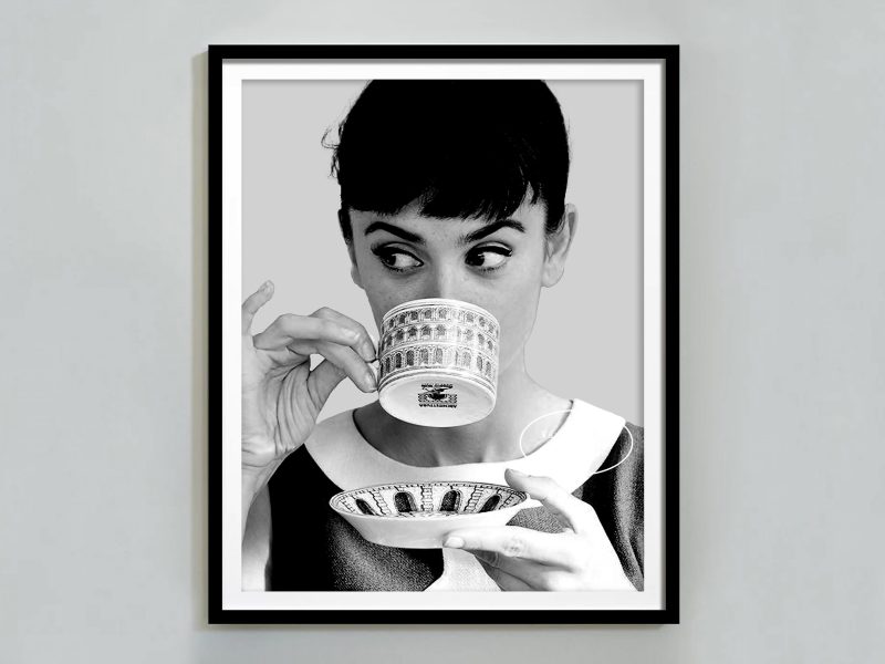 Retro Woman Eating Pasta in Paris Drinking Coffee Cocktail Black and White Canvas Painting Print Wall Art Room Kitchen Decor - Image 22