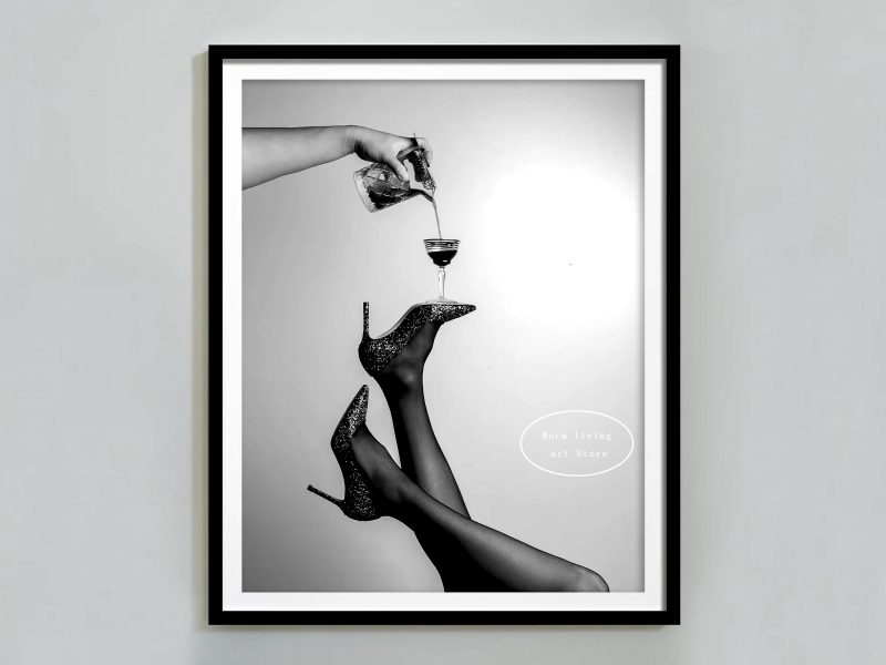 Retro Woman Eating Pasta in Paris Drinking Coffee Cocktail Black and White Canvas Painting Print Wall Art Room Kitchen Decor - Image 23