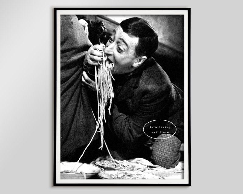 Retro Woman Eating Pasta in Paris Drinking Coffee Cocktail Black and White Canvas Painting Print Wall Art Room Kitchen Decor - Image 38