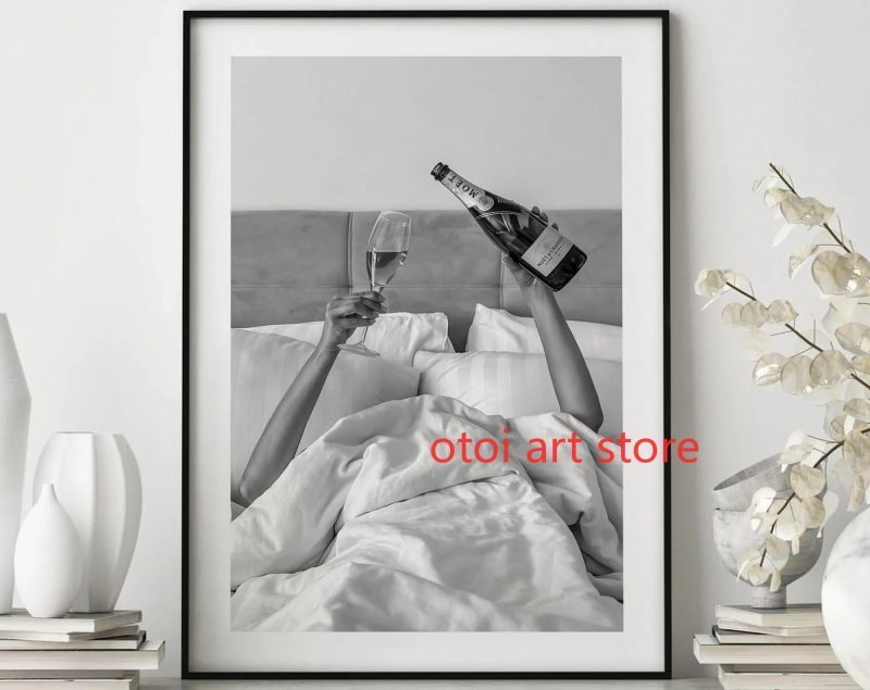 Vintage Black White Fashion Photography Style Sexy Woman Drinking Smok Art Poster Canvas Painting Wall Prints Picture Home Decor - Image 9