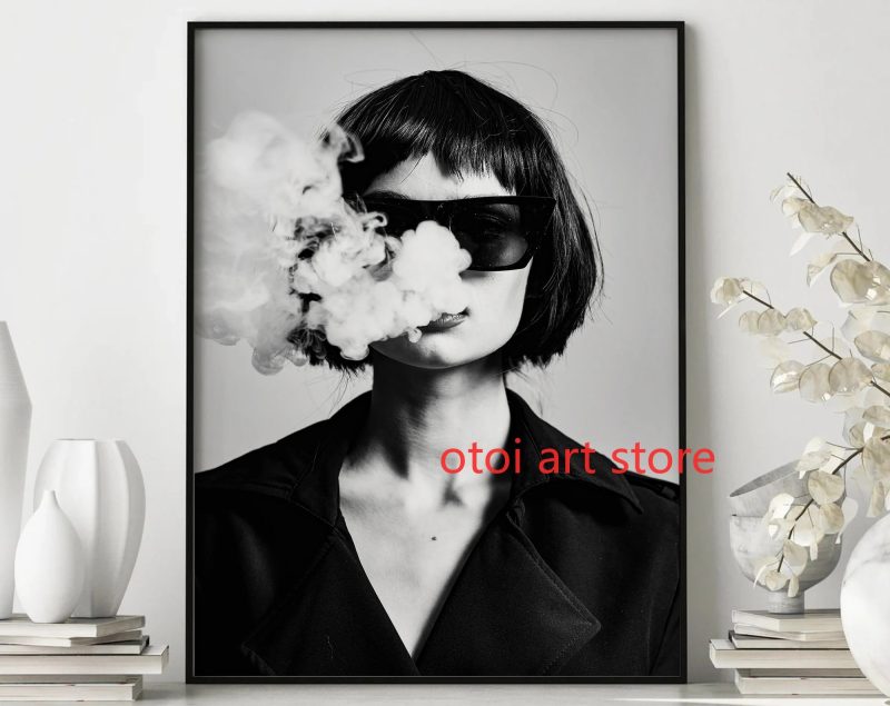 Vintage Black White Fashion Photography Style Sexy Woman Drinking Smok Art Poster Canvas Painting Wall Prints Picture Home Decor - Image 12