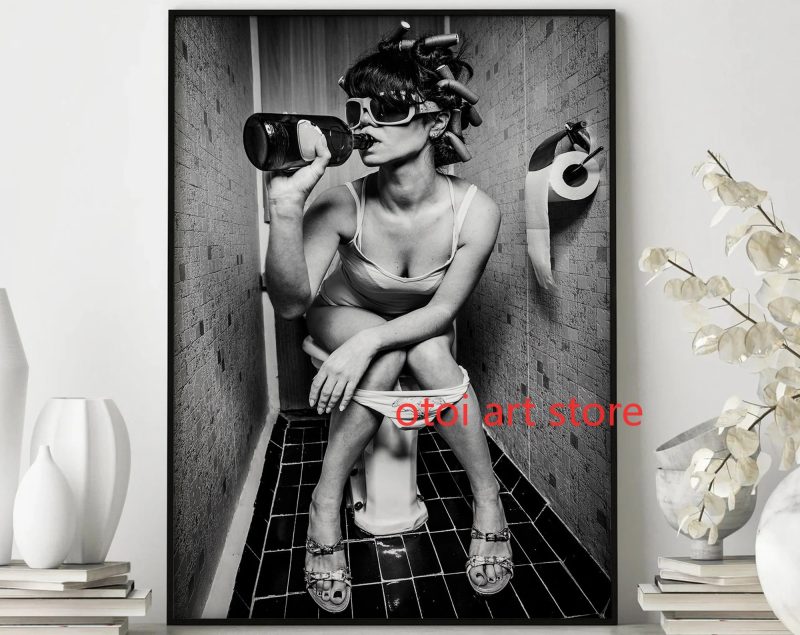 Vintage Black White Fashion Photography Style Sexy Woman Drinking Smok Art Poster Canvas Painting Wall Prints Picture Home Decor - Image 13