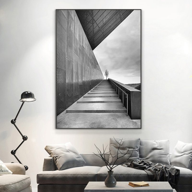 Light Luxury Black White Gray Industrial Style Canvas Poster Space Extension Simplicity Wall Art Print Painting Home Decor Mural