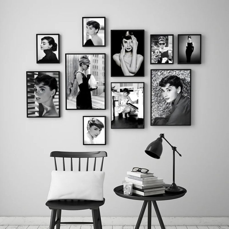 Black And White Audrey H-Hepburn Classic Photos Self-adhesive Art Poster Whitepaper Prints Posters Aesthetic Art Wall Painting