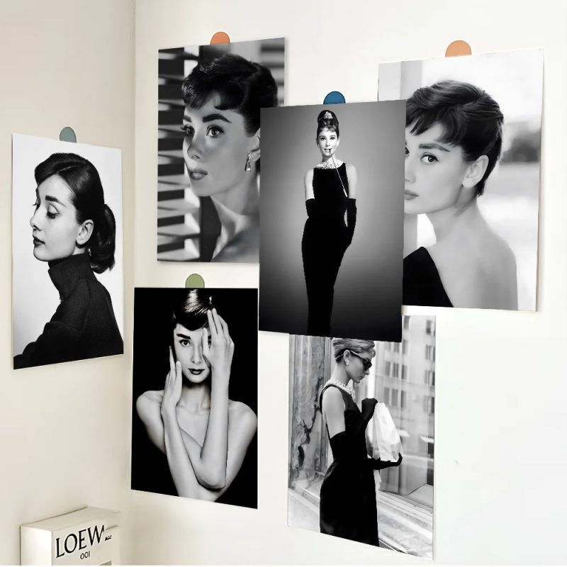 Black And White Audrey H-Hepburn Classic Photos Self-adhesive Art Poster Whitepaper Prints Posters Aesthetic Art Wall Painting - Image 2