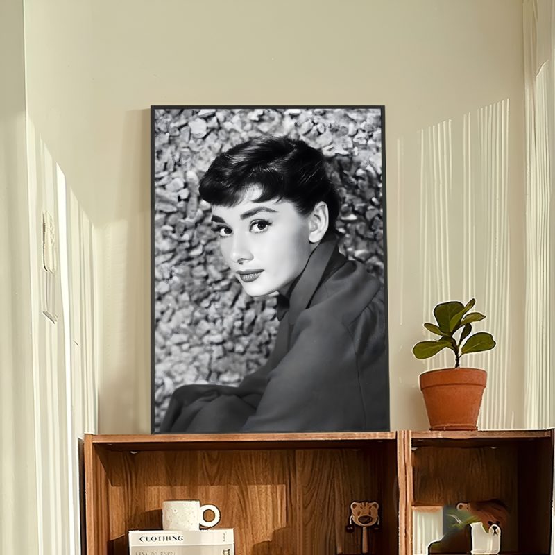 Black And White Audrey H-Hepburn Classic Photos Self-adhesive Art Poster Whitepaper Prints Posters Aesthetic Art Wall Painting - Image 7