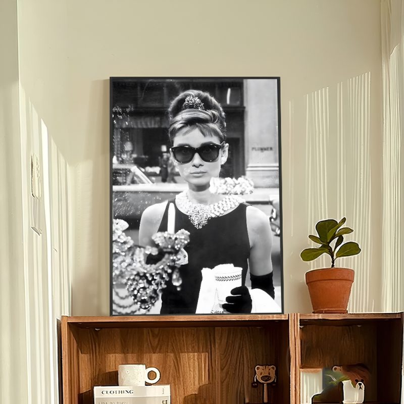 Black And White Audrey H-Hepburn Classic Photos Self-adhesive Art Poster Whitepaper Prints Posters Aesthetic Art Wall Painting - Image 14