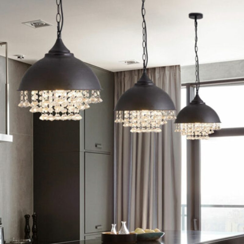 Bymaocar Rustic Industrial Crystal Pendant Light Vintage Chandelier Ceiling Lamp Fixture Fit 5-10m² Room with Adjustable Chain