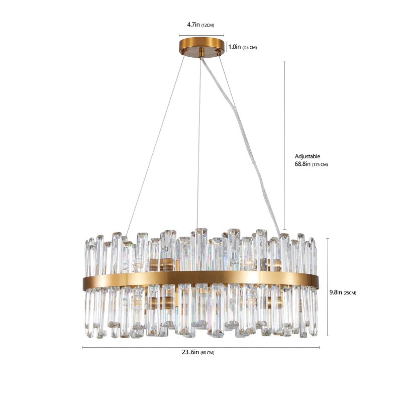23.6-inch Luxury Crystal Chandelier, Gold-Plated Metal Frame, 12 E12 Bulb Sockets, Height Adjustable, Suitable for Living Room and Restaurant Decoration (Bulb Not Included) - Image 2
