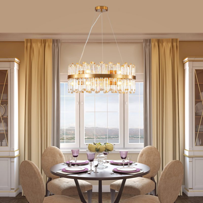 23.6-inch Luxury Crystal Chandelier, Gold-Plated Metal Frame, 12 E12 Bulb Sockets, Height Adjustable, Suitable for Living Room and Restaurant Decoration (Bulb Not Included) - Image 4