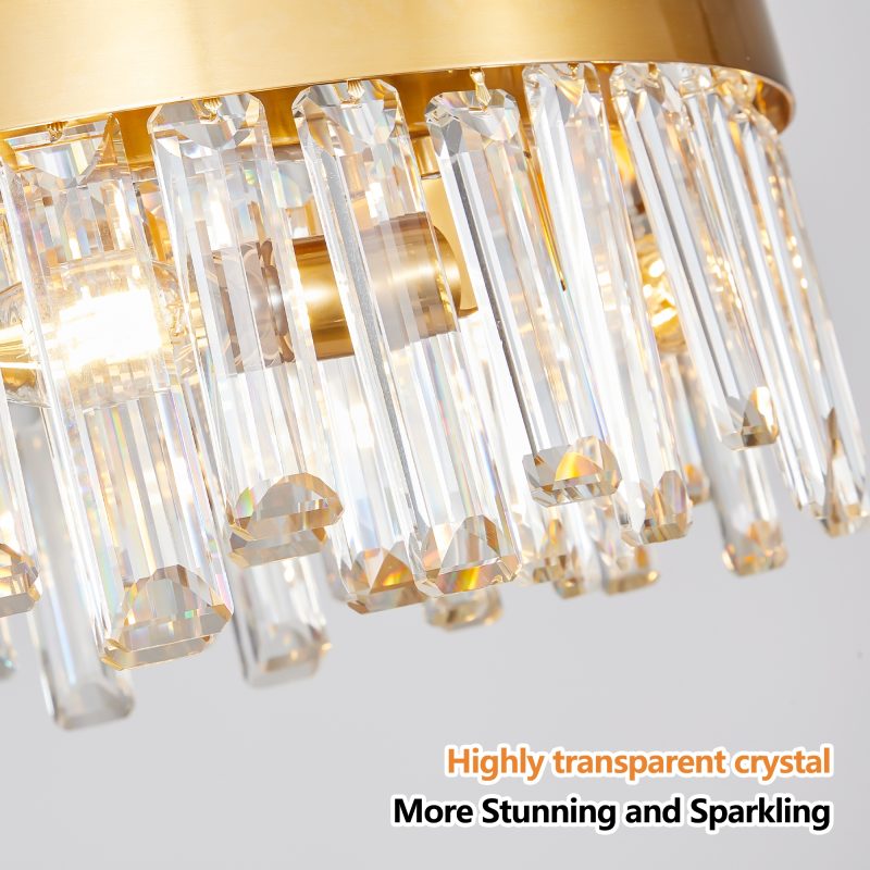23.6-inch Luxury Crystal Chandelier, Gold-Plated Metal Frame, 12 E12 Bulb Sockets, Height Adjustable, Suitable for Living Room and Restaurant Decoration (Bulb Not Included) - Image 5