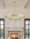 Modern Crystal Chandelier -Gold Oval & Round Pendant -8*G9 Base-Lighting Fixture With Adjustable Height- Luxurious Ceiling Light