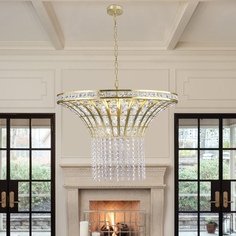 Modern Crystal Chandelier -Gold Oval & Round Pendant -8*G9 Base-Lighting Fixture With Adjustable Height- Luxurious Ceiling Light